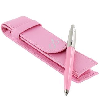 Parker Jotter Pink Ribbon Retractable Pen With Pink Leather Pen Pouch (PinkCapacity Single/DoubleMaterials Faux LeatherModel PKR 90003 Medium PointInk color BlackBarrel color Stainless Steel/ PinkRefillablePocket clipParker Pink Leather Single/Double