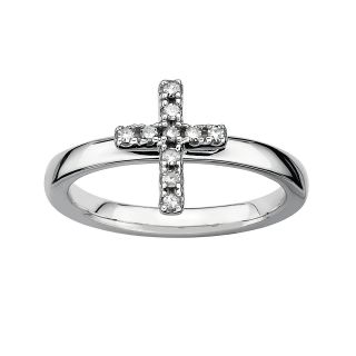 ONLINE ONLY   1/10 CT. T.W. Stackable Diamond Cross Ring Silver, White, Womens