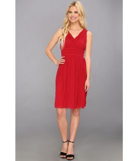 Donna Morgan V Neck Rouched Top w/ Triple Banding at Waist Womens Dress (Red)