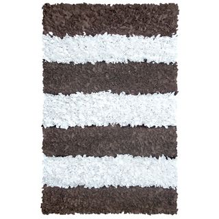 Manam Brown And White Stripe Shag Rug (3 X 5)
