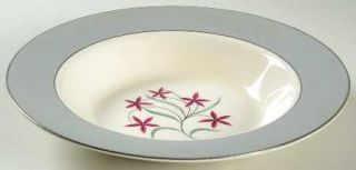 Hanover Sonata Rim Soup Bowl, Fine China Dinnerware   Gray Rim, Maroon Flower  C