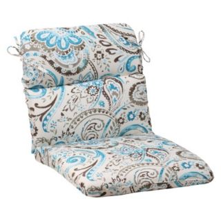 Outdoor Rounded Chair Cushion   Grey/Turquoise Paisley