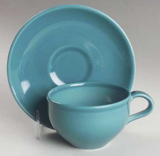 Iroquois Casual Turquoise Flat Cup & Saucer Set, Fine China Dinnerware   Russel