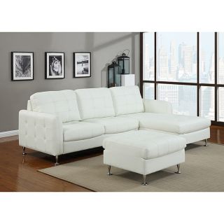 Amanda White Bonded Leather Sectional (Bonded LeatherUpholstery color WhiteSeating comfort FirmSeat height 21 inchesLoveseat dimensions 61 inches wide x 37 inches deep x 36 inches highChaise 37 inches wide x 65 inches deep x 36 inches highOttoman not