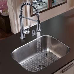 Vigo Undermount Stainless Steel Kitchen Sink, Coil wrapped Faucet, Grid And Dispenser