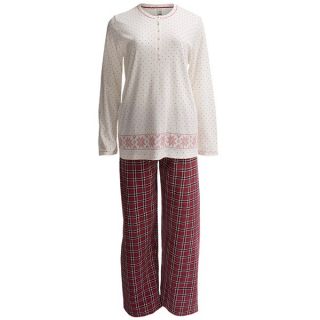 Calida God Jul Henley Cotton Pajamas   Long Sleeve (For Women)   VOLCANO (L )
