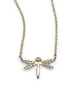 Sydney Evan Diamond & 14K Yellow Gold Dragonfly Pendant Necklace   Gold