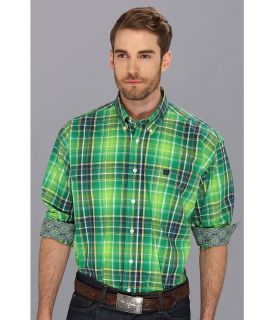 Cinch Cotton Plain Weave Plaid Mens Long Sleeve Button Up (Green)