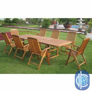 International Caravan Royal Tahiti Cardena 9 piece Outdoor Dining Set (Natural yellow balau colorMaterials Yellow balau hardwoodFinish Natural wood finishWeather resistantUV protection Butterfly leaf extendability allows for greater seating versatilityF