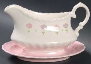 Metlox   Poppytrail   Vernon Pink Lady Gravy Boat with Attached Underplate, Fine