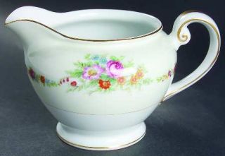 Aichi Aic7 Creamer, Fine China Dinnerware   Floral Band & Center, Cream & White