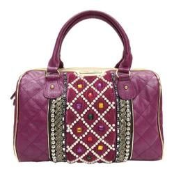 Womens Nicole Lee Megan Check Patterned Quilted Boston Bag Plum