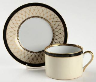 Fitz & Floyd Chaumont Creme Flat Cup & Saucer Set, Fine China Dinnerware   Gold