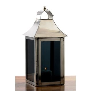 Small Smokey Glass Lantern (SilverMaterials Stainless steel, glassQuantity OneSetting IndoorDimensions 19.5 inches high x 8.5 inches wide x 8.5 inches deep  )