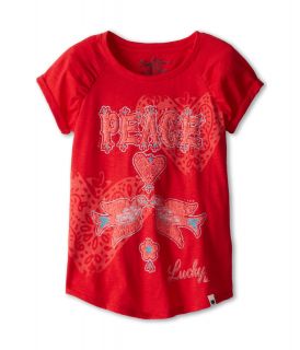 Lucky Brand Kids Girls Peace Doves Tee Girls Short Sleeve Pullover (Red)
