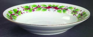 Sango Christmas Holly Coupe Soup Bowl, Fine China Dinnerware   White Bells, Gree