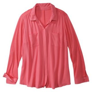 Pure Energy Womens Plus Size 3/4 Sleeve Popover Shirt   Coral 1X