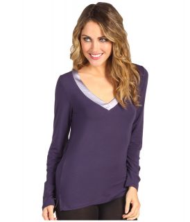 Calvin Klein Underwear Essentials w/ Satin Trim L/S V Neck PJ Top Womens Pajama (Purple)