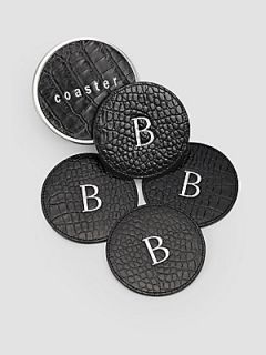 Graphic Image Personalized Croco Leather Coaster Set   No Color