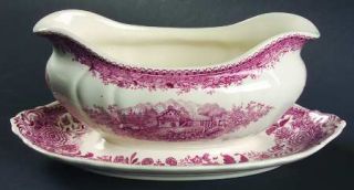 Villeroy & Boch Burgenland Maroon Gravy Boat with Attached Underplate, Fine Chin