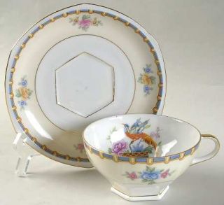 Altrohlau Cellini Footed Cup & Saucer Set, Fine China Dinnerware   Blue & Pink R