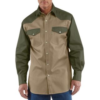 Carhartt Ironwood Snap Front Twill Work Shirt   Khaki/Moss, 3XL Tall, Model#