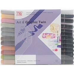 Zig Art and Graphic Mustard Twin Marker Set (set Of 12) (AssortedWeight 0.1Water based dye markersIdeal designers, illustrators, rubber stampers, card makers, scrapbookers and moreTwo tips styles Brush and .8mmPackage contains Twelve 7.5 inch dual tip 