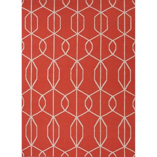 Handmade Flat weave Geometric Red/ Orange Area Rug (36 X 56)