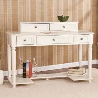Tiverton White Writing Office Desk (White Materials Poplar, MDF Finish White with aged pewter finish hardware Includes separate desk and hutch Desk features three (3) drawers and one (1) shelf along the bottom Desk dimensions 30.25 inches high x 48 inc