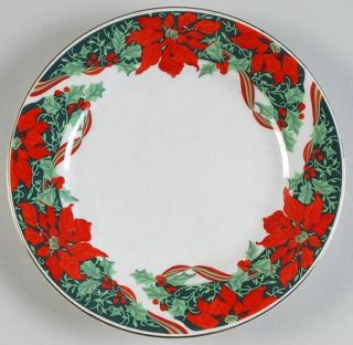 Gibson Designs Christmas Holly (Green Stamp) Salad Plate, Fine China Dinnerware