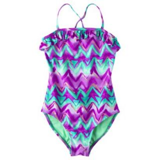Xhilaration Girls Zig Zag 1 Piece Swimsuit   Purple L