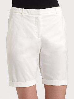 La Via 18 Stretch Cotton Bermuda Shorts   White