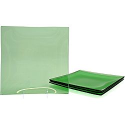 Jewel Green Tempered Glass Appetizer Plate Set (GreenDimensions 7.75 inches high x 7.75 inches wide x 1 inch thickMaterials Tempered GlassCare instructions Dishwasher Safe, Oven Safe to 350F, Freezer Safe, Break ResistantSet of 4 )