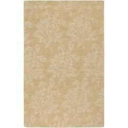 Hand crafted Solid Beige Damask Contrel Wool Rug (8 X 11)