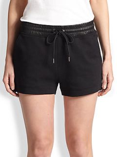 T by Alexander Wang Leather Waist Jersey Track Shorts   Black