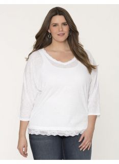 Lane Bryant Plus Size Lace trimmed burnout top     Womens Size 26/28, White