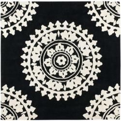 Handmade Soho Chrono Black/ Ivory N. Z. Wool Rug (6 Square)