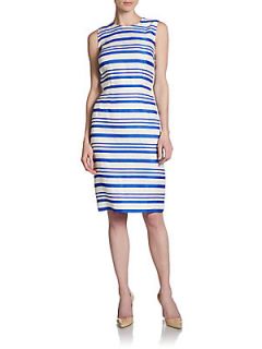 Striped Linen Blend Dress   White Blue Stripe