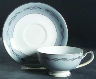 Seyei Silver Wheat Footed Cup & Saucer Set, Fine China Dinnerware   Silver Wheat