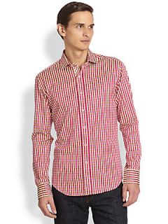 Bugatchi Gingham Sportshirt   Dark Red