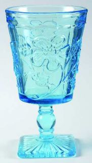 Unknown Crystal Unk8124 Water Goblet   All Aqua,Molded Flowers,Square Foot