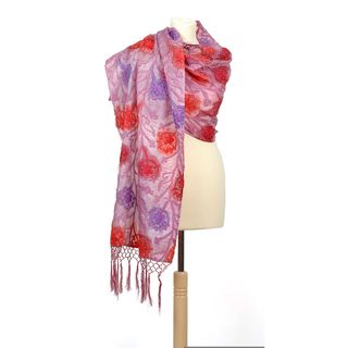 Selection Privee Paris Sidney Red Purple Floral Embroidered Silk Shawl
