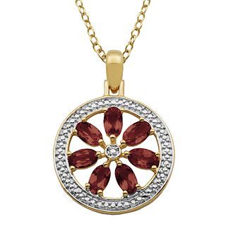 Bridge Jewelry Garnet & Diamond Accent Flower Medallion Pendant
