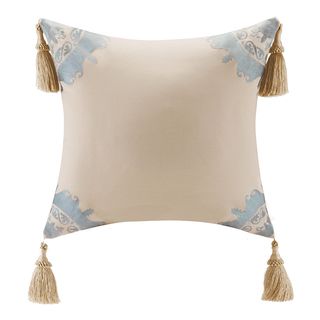 Bombay Nayana Cotton Square Pillow (Tan/bluePattern Embroidered and tasselsRemovable cover YesCover closure Hidden zipperEdging KnifeDimensions 18 inches wide x 18 inches longCover materials 100 percent cottonFill materials 100 percent polyesterCar