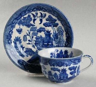 Japan China Blue Willow (Occupied,No Trim) Flat Cup & Saucer Set, Fine China Din