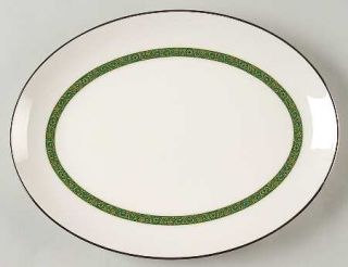 Noritake Myrta 12 Oval Serving Platter, Fine China Dinnerware   Green Inner Ban