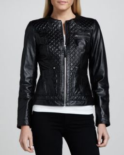 Womens Quilted Front Leather Jacket