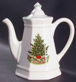 Pfaltzgraff Christmas Heritage Teapot & Lid, Fine China Dinnerware   Multisided,
