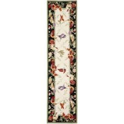 Hand hooked Roosters Ivory/ Black Wool Rug (26 X 12)