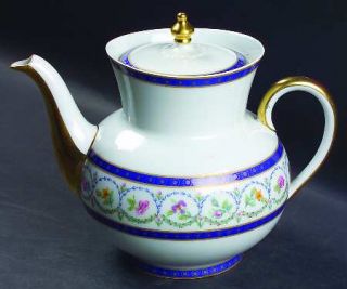 Haviland Malmaison (Newer, Blue Bands) Teapot & Lid, Fine China Dinnerware   Fra